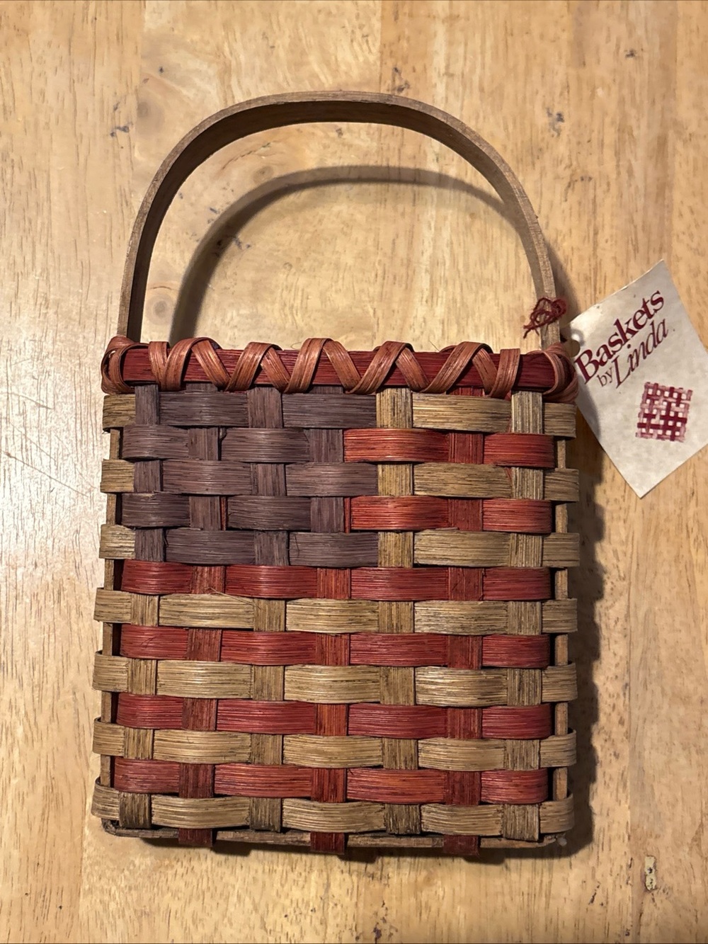 Handwoven Hanging Basket by — Red & Brown